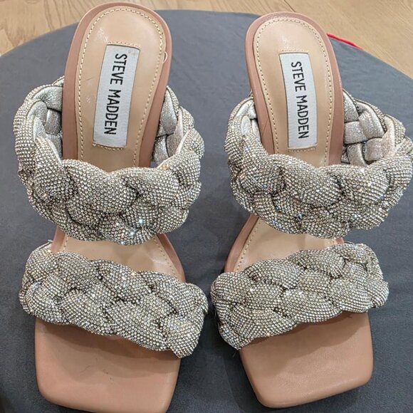 NWOT Steve Madden Braided Rhinestone High Heeled Shoes Women's 5M Square Toe - Picture 6 of 9